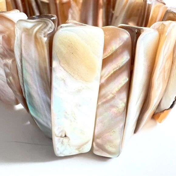 Vintage Abalone Shell Stretch Chunky Cuff Bracelet Mother of Pearl Boho - Picture 3 of 8